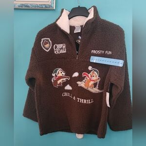 NWT Disney Cozy Brown Sherpa "Chip 'n' Dale" Quarter Zip pullover Size L